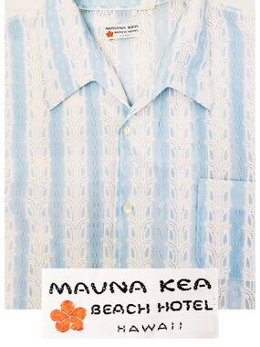 Mauna Kea Beach Hotel Men's Vintage Lace Hawaiian  Long Sleeve Button Shirt XL